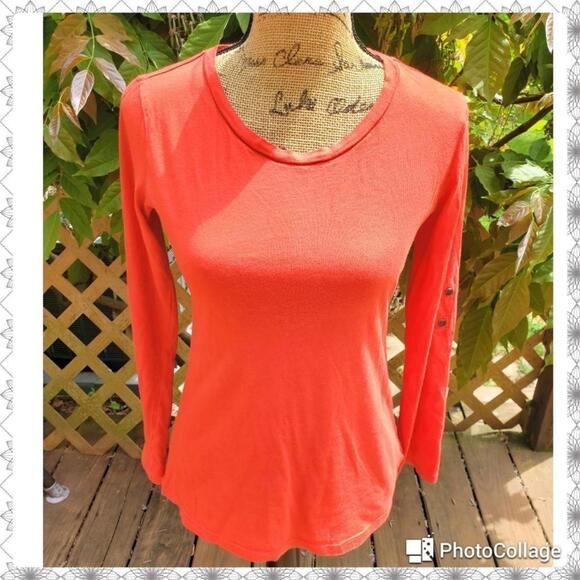 Gap Orange Red Thin Cotton Sleeve Button Detail Scoop Neck Long Sleeve Tee - Picture 6 of 7